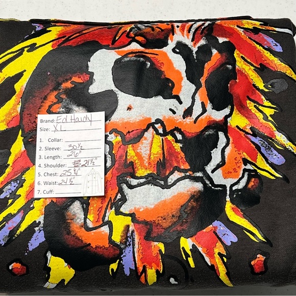 Ed Hardy Charcoal Grey Hoodie with an "Exploding Skull" Graphic - Picture 11 of 11